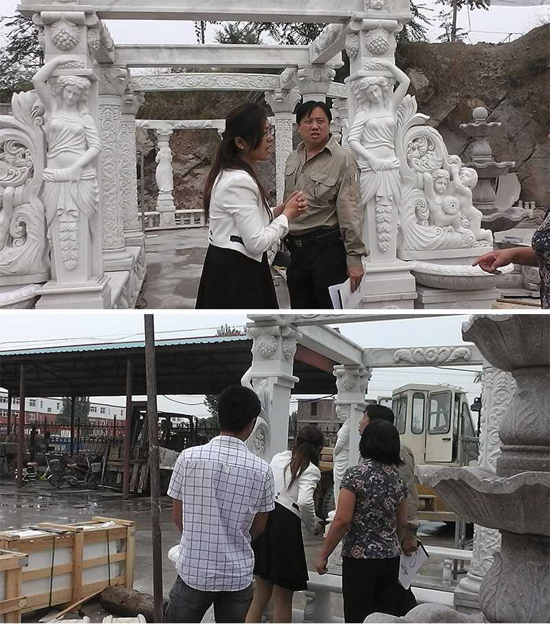 customer visiting our factory for marble gazebo