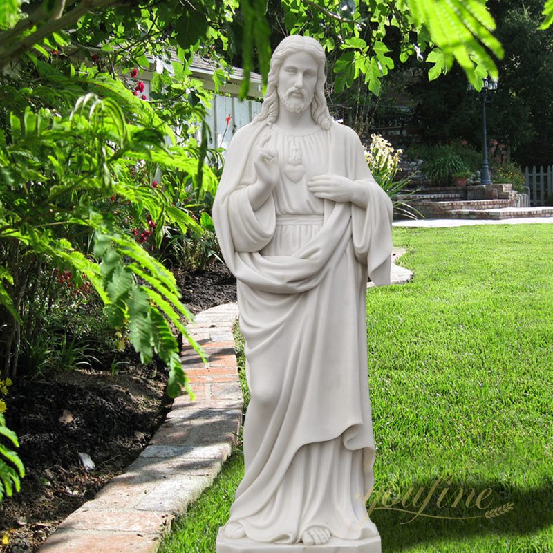 Life Size Sacred Heart of Jesus Christ Statue White Marble Sculpture for Garden Decor for Sale CHS-736