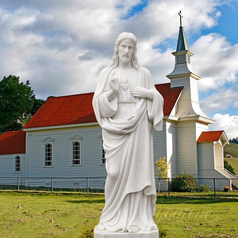 Life Size Sacred Heart of Jesus Christ Statue White Marble Sculpture for Garden Decor for Sale CHS-736