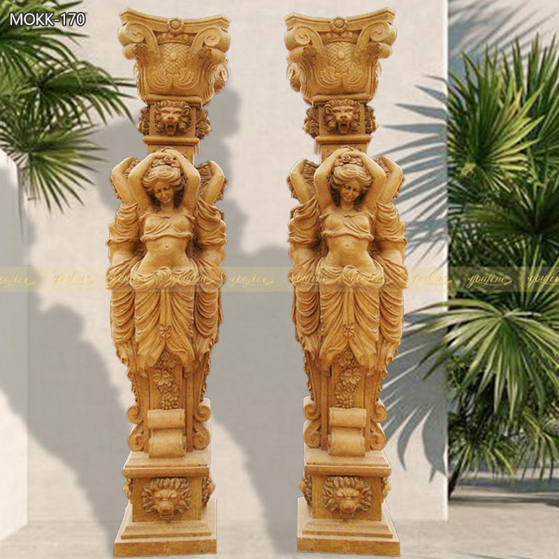 Hand Carved Lady Statue Beige Marble Columns for Outdoor MOKK-170