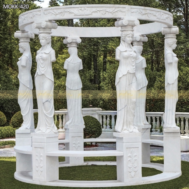 Outdoor Garden Hand Carved White Marble Lady Figure Gazebo MOKK-420