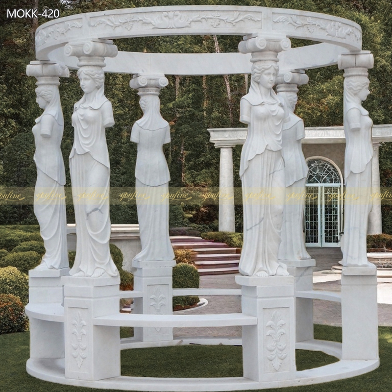 Outdoor Garden Hand Carved White Marble Lady Figure Gazebo 