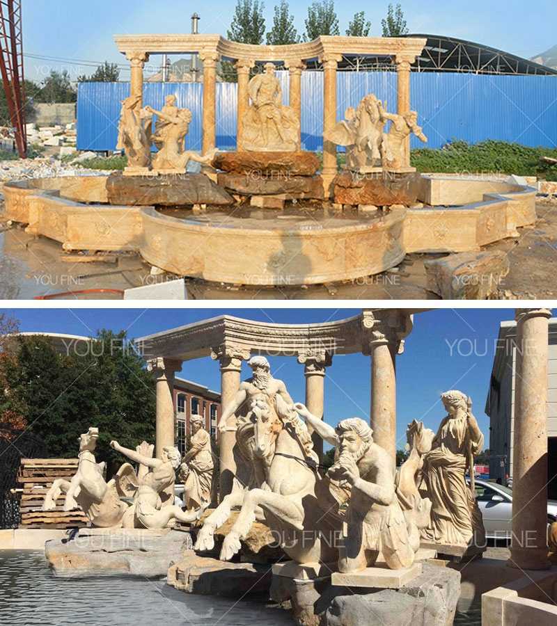 Outdoor Luxury Water Fountain with Roman Horse and Figure Statues