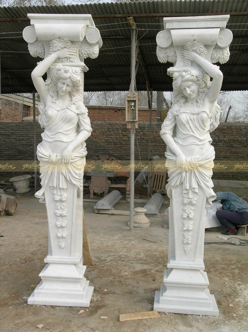 White Marble Front Pillars for House Carved Figures Statue