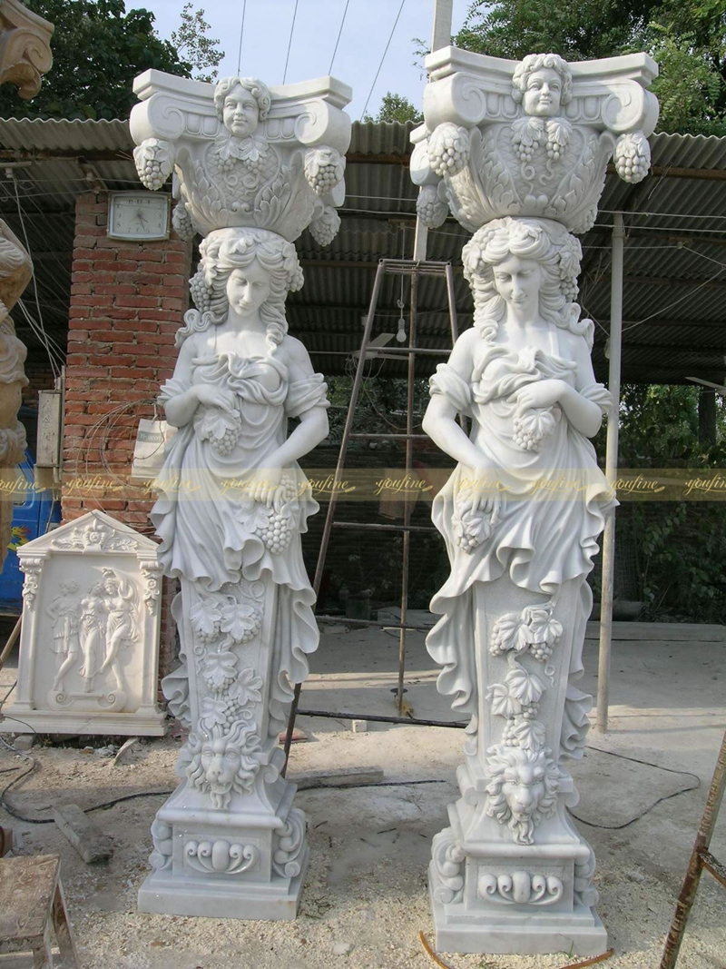 White Marble Front Pillars for House Carved Figures Statue