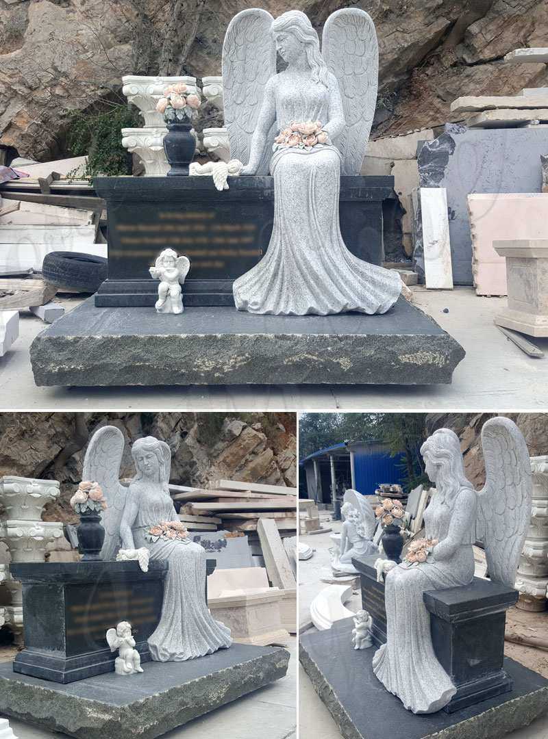 Hot Design Black Granite Headstone with Wepping Angel Statue