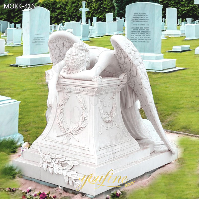 White Marble Weeping Angel Statue for Cemetery MOKK-416