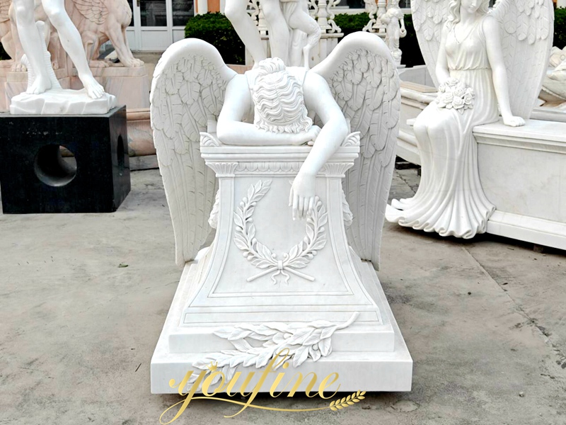 White Marble Monument with Weeping Angel Statue