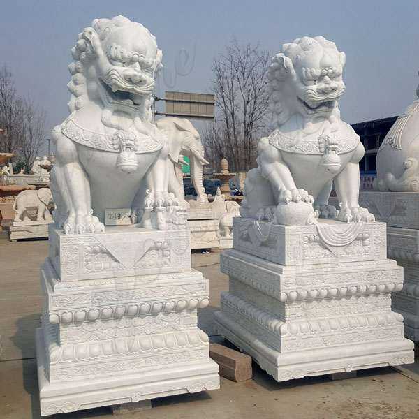 Chinese Foo Dog Marble Statues Garden Ornaments for Sale