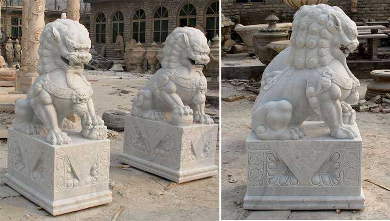 Chinese Foo Dog Marble Statues Garden Ornaments