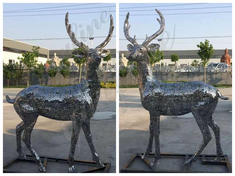 Life Size Stainless Steel Animal Deer Sculpture