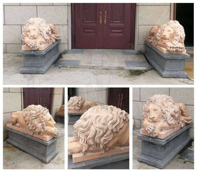 Hand Carved Beige Marble Lion Statues For Front Porch Supplier MOKK 580   Lion Statues For Front Porch 768x672 