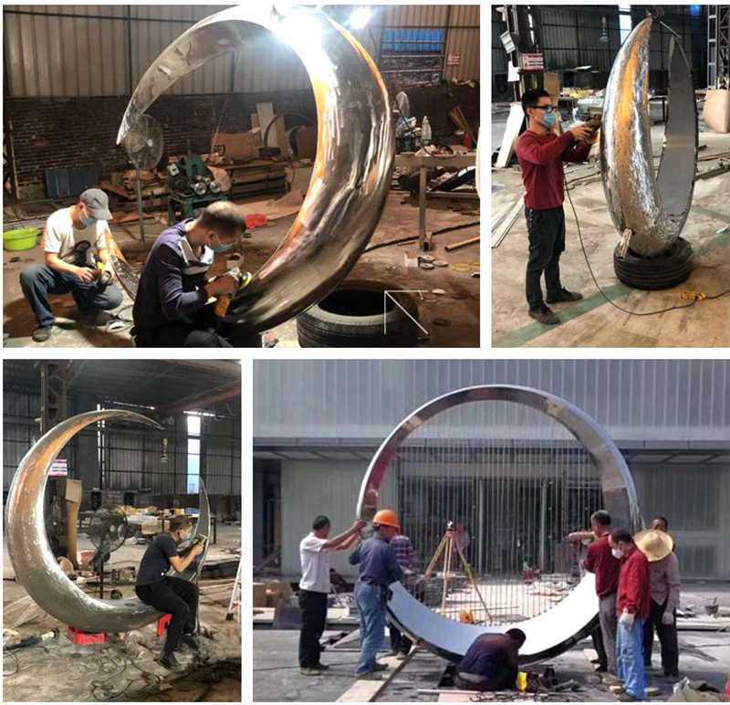 Modern Stainless Steel Ring Sculpture