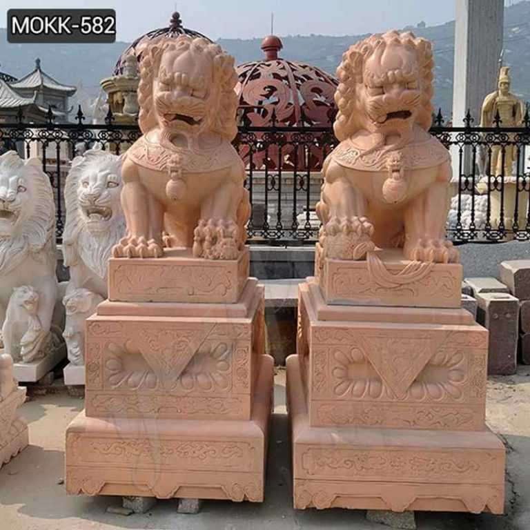 Estatuas de perro Foo chino de mármol rojo para exteriores, adornos a ...