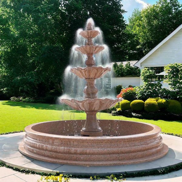 Outdoor Red Stone Three Tiered Water Fountain MOKK-585