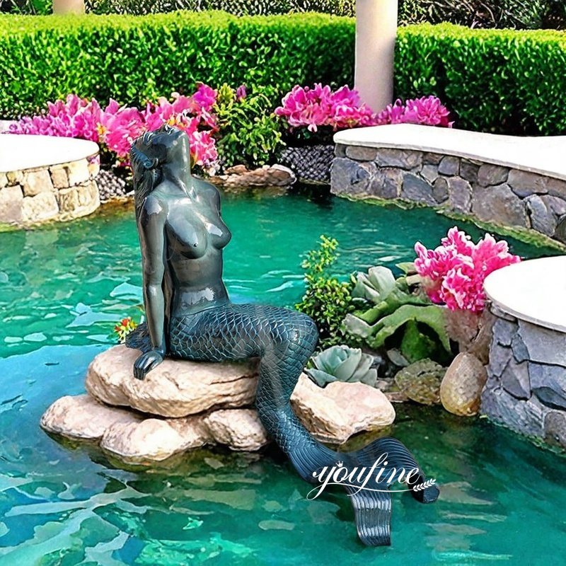 Outdoor Bronze Sitting Mermaid Statue Decor for Sale BOKK-761