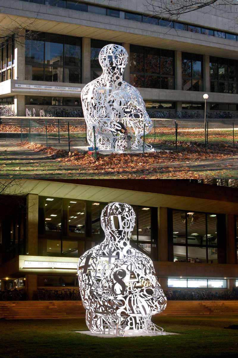 stainless steel letter sculpture of a man