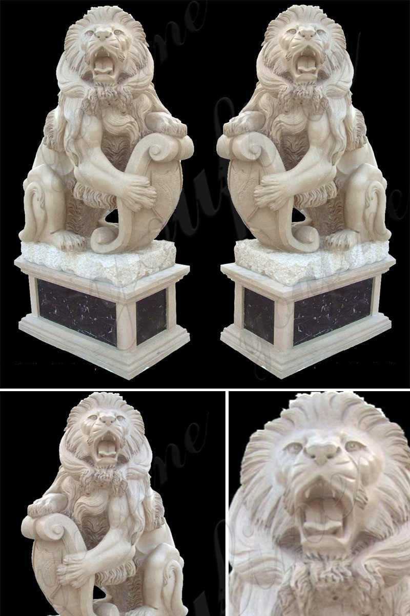 Hand Carved Guardian Marble Lion Statue for Sale