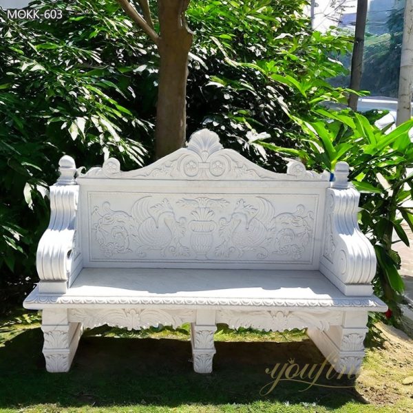 Hand Carved Outdoor White Marble Garden Bench Supplier MOKK-603