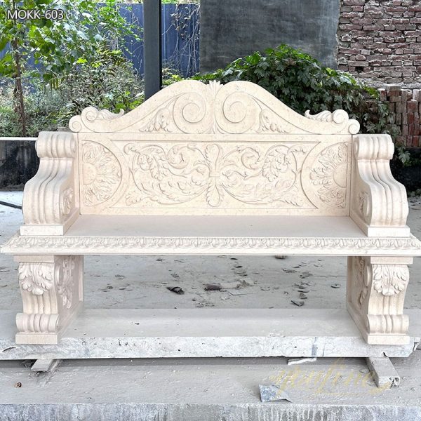 Hand Carved Outdoor White Marble Garden Bench Supplier MOKK-603