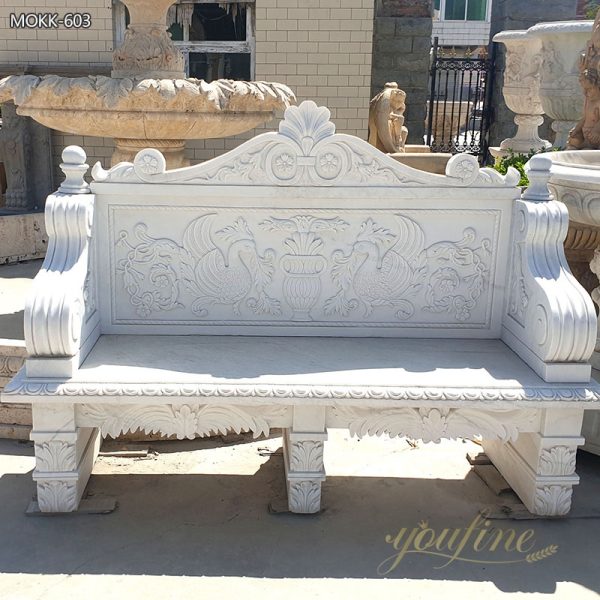 Hand Carved Outdoor White Marble Garden Bench Supplier MOKK-603