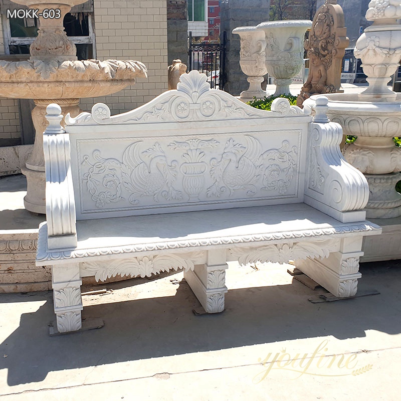 Hand Carved Outdoor White Marble Garden Bench Supplier MOKK-603