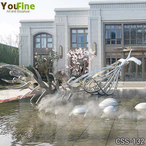 Large Beautiful Modern Stainless Metal Phoenix Bird Sculpture for Sale