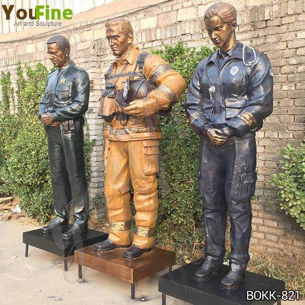 Custom Made Set of Bronze Officer Firefighter and EMS Statues for US Client