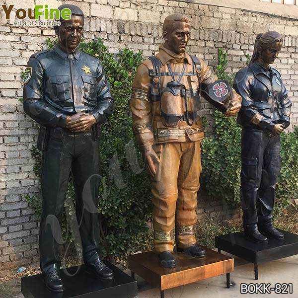 Custom Made Set of Bronze Officer Firefighter and EMS Statues