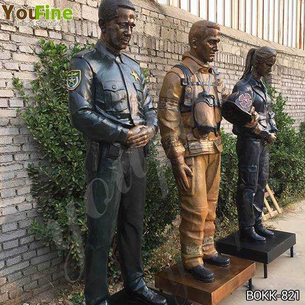 Set of Bronze Officer Firefighter and EMS Statues for US Client