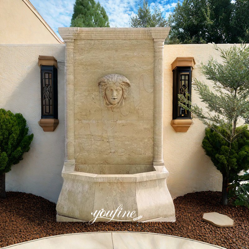 Yellow Travertine Medusa Head Water Wall Fountain