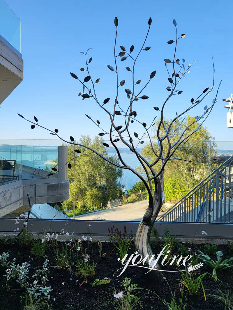 mirror polished stainless steel tree sculpture