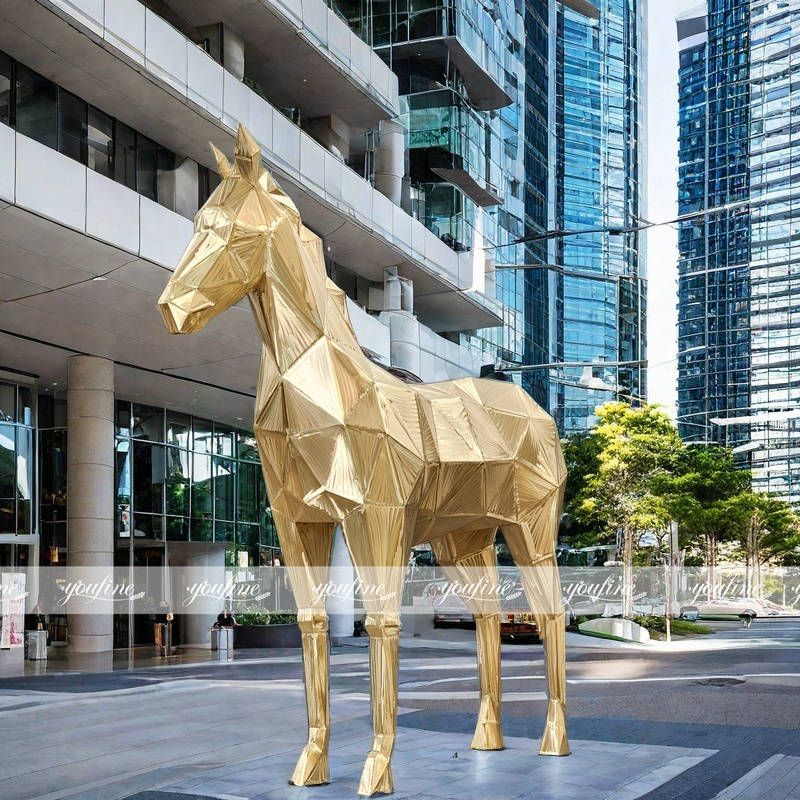 modern outdoor stainless steel horses sculpture