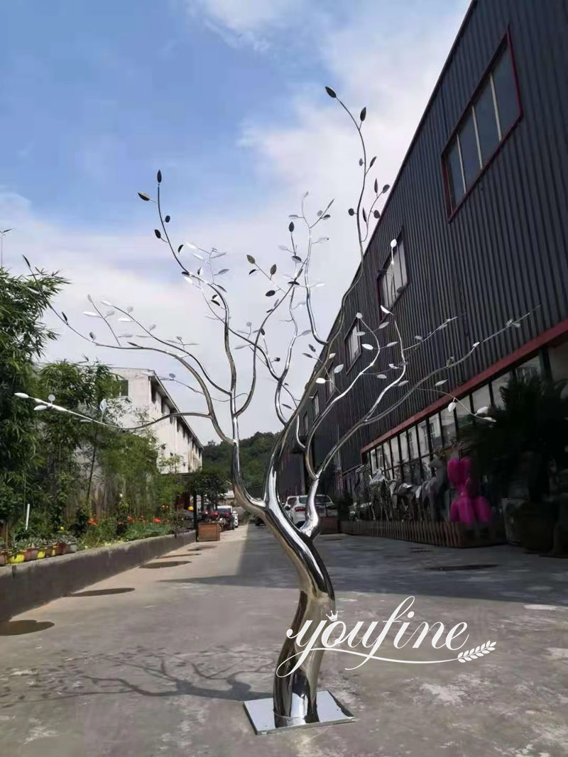 modern stainless steel tree sculpture