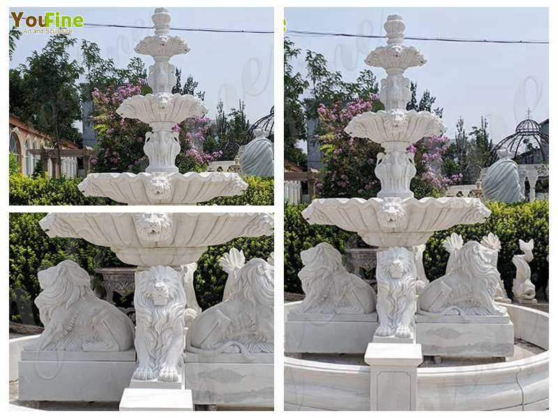 Outdoor 3 Tiered Garden Marble Lion Fountain detail