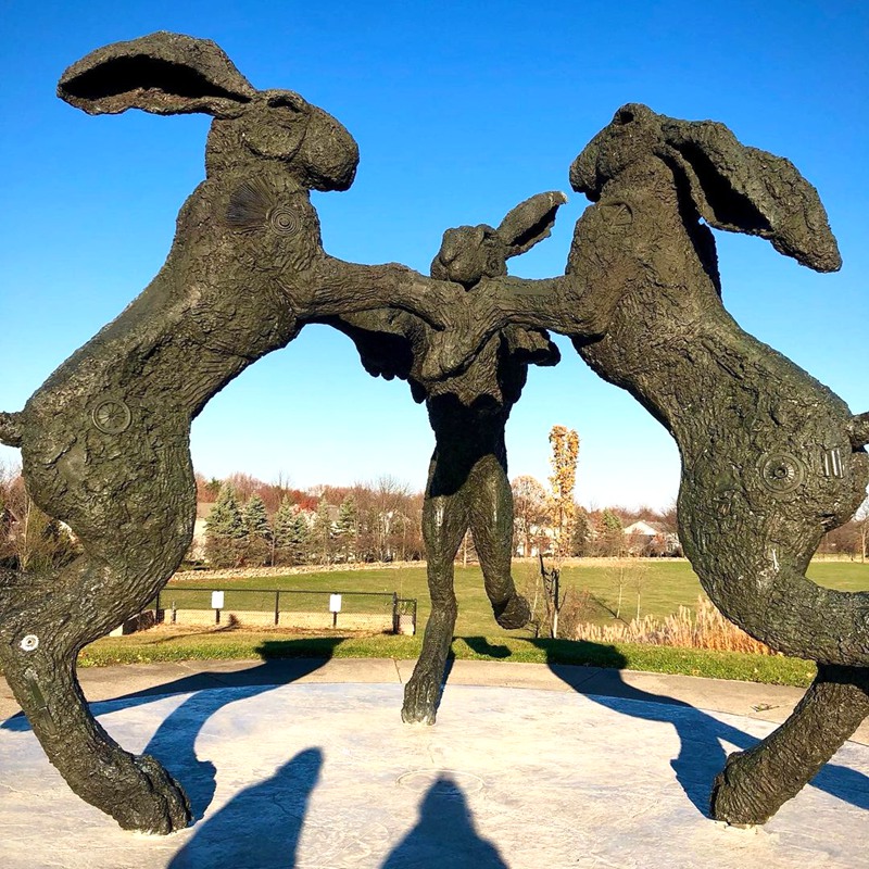 Dancing Hares Bronze Sculpture of 3 Giant Rabbits for Sale BOKK-832