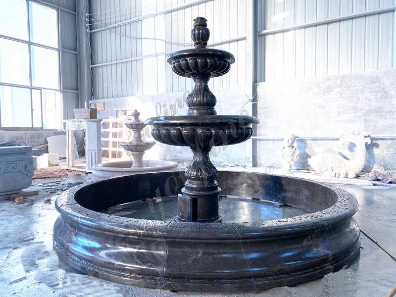 black granite two tiered water fountain