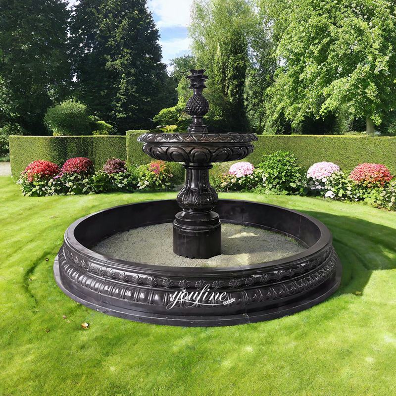 black marble tiered water fountain