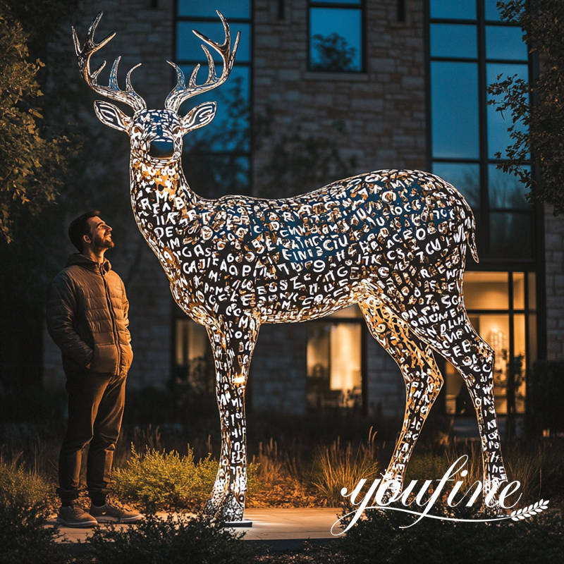 Abstract Metal Illuminated Deer Garden Sculpture CSS-111