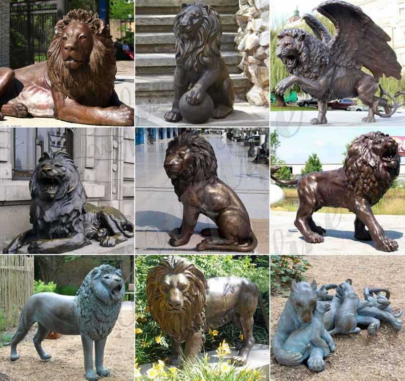 Life Size Antique Bronze Lion Statues Outdoor