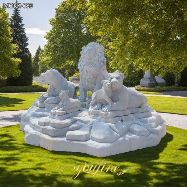 White Marble Lion Family Statue Animal Sculpture for Sale MOKK-689