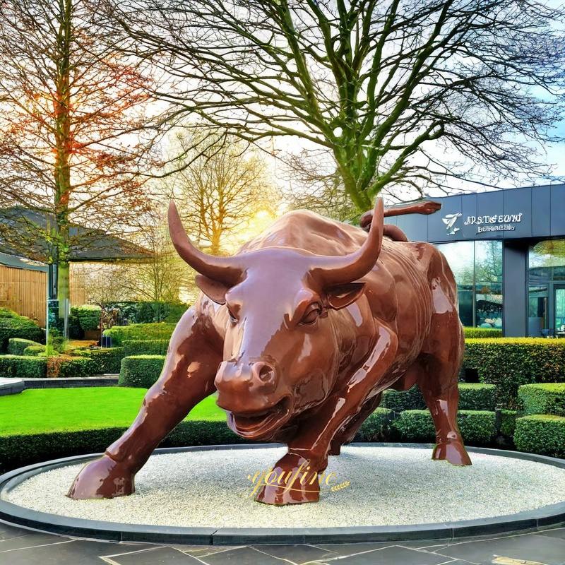 bronze Red Patina Bull Outside Wall Street