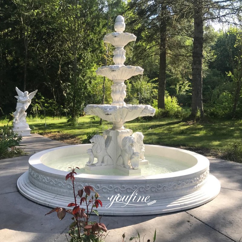 3 Tiered Garden Marble Outdoor Lion Fountain MOKK-672