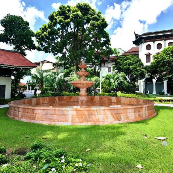 large Outdoor Red Three Tiered Marble Fountain