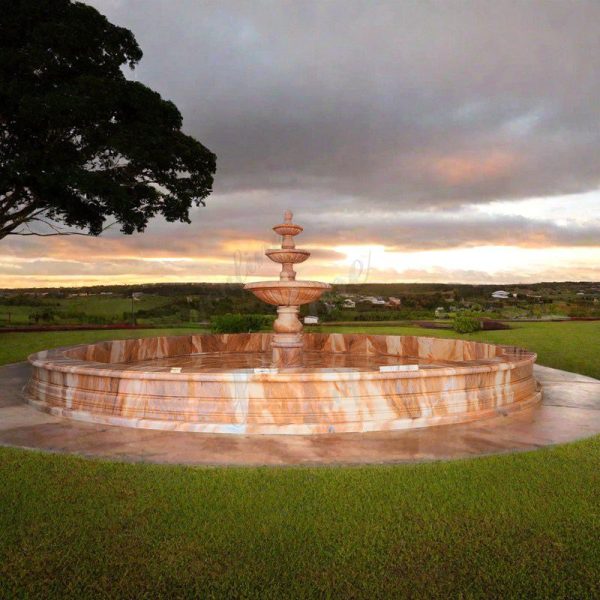 large Red Three Tiered Marble Fountain