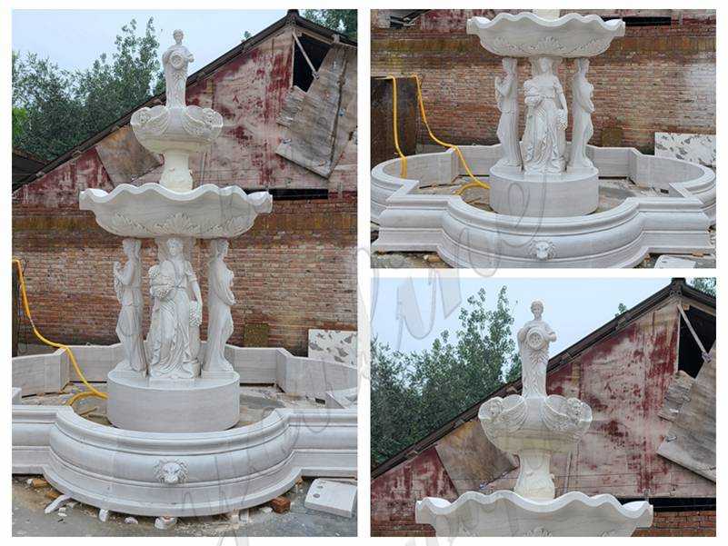 Grand Style White Marble Ladies Statue Fountain details