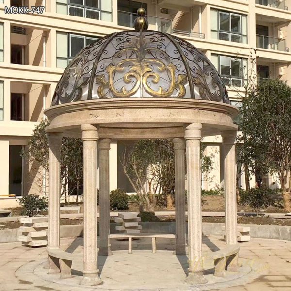 Italian Style Large Beige Marble Garden Gazebo Suppliers MOKK-747