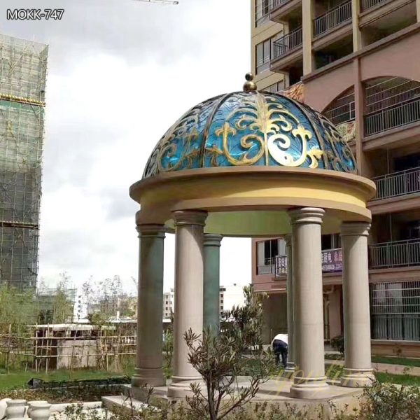 Italian Style Large Beige Marble Garden Gazebo Suppliers MOKK-747