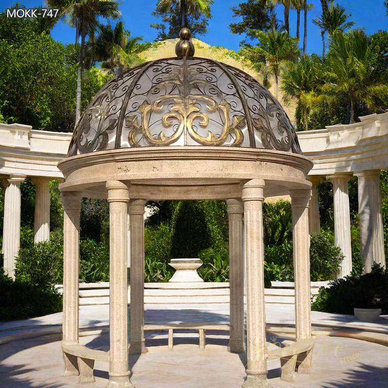 Italian Style Large Beige Marble Garden Gazebo Suppliers MOKK-747