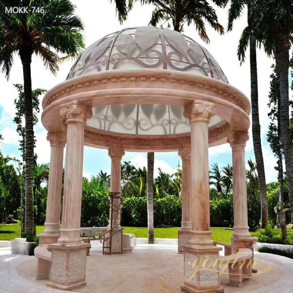 Large Outdoor Beige Stone Gazebo Pavilion with Iron Top Suppliers